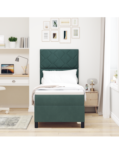 Letto a Sorgente LED Verde Scuro 80 x 200 cm Tessuto