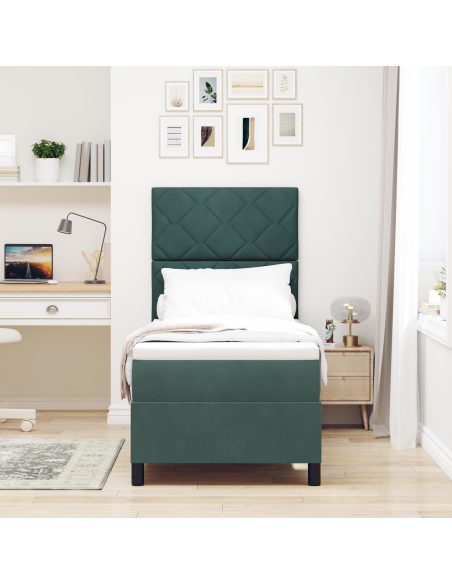 Letto Box Spring con Materasso e LED Verde Scuro 80x200 cm Velluto