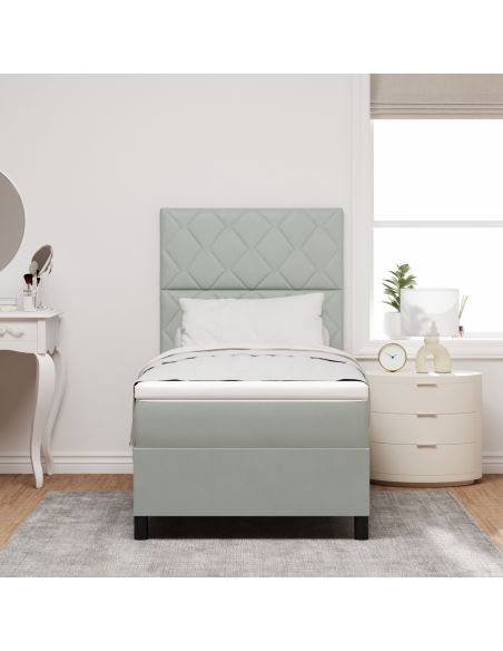 Letto a Rete con Materasso e Luce LED Grigio Chiaro 90x190 cm Velluto