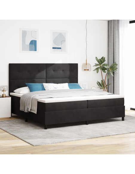 Letto a Molle con Materasso e LED Black 200x200 cm in Velluto