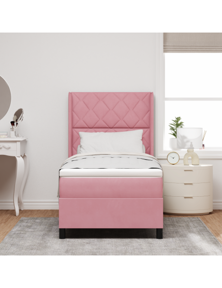Letto Box Spring  con Materasso e LED Rosa 90x200 cm Velluto