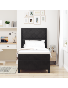 Letto a molle con strisce LED Nero 100 x 200 cm Velluto