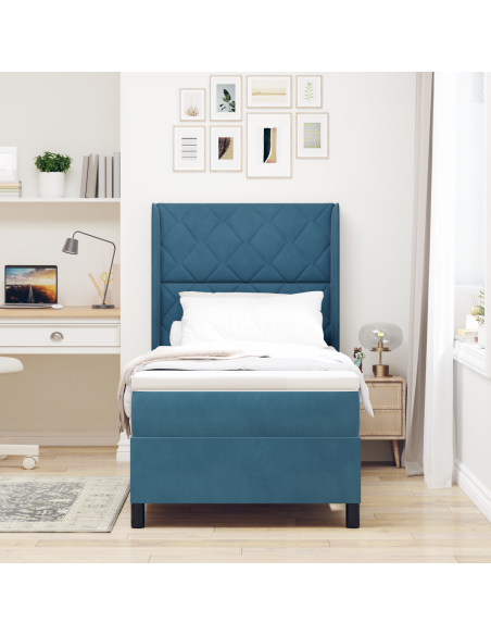 Letto a Molle Insacchettate con Materasso & LED Blu Scuro 100x200 cm Velluto