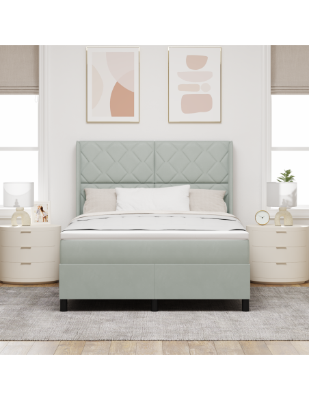 Letto a Box Spring  con Materasso e Luce LED Grigio Chiaro 140x190 cm Velluto