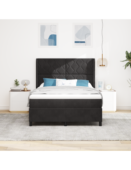 Letto con Rete a Molla e Materasso & LED Nero 140x190 cm Velluto