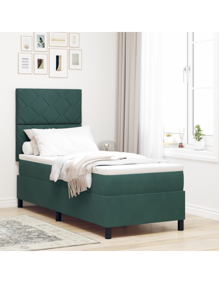 Letto Box Spring con Materasso e LED Verde Scuro 80x200 cm Velluto