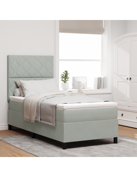 Letto a Rete con Materasso e Luce LED Grigio Chiaro 90x190 cm Velluto