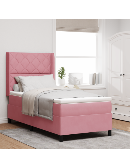 Letto Box Spring  con Materasso e LED Rosa 90x200 cm Velluto