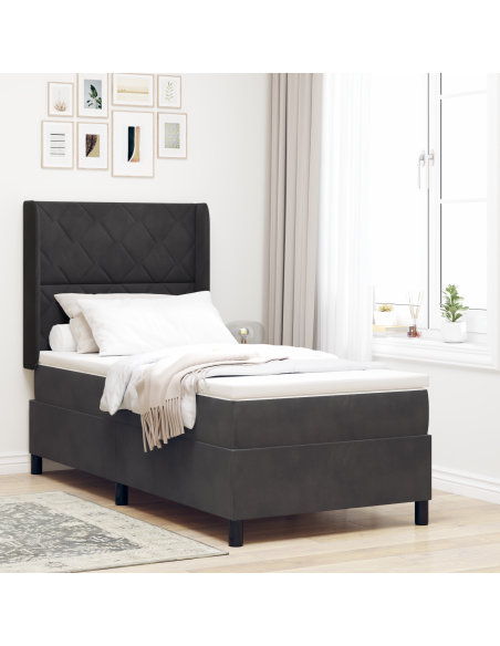 Letto Box Spring con Materasso e LED Nero 100x200 cm Velluto