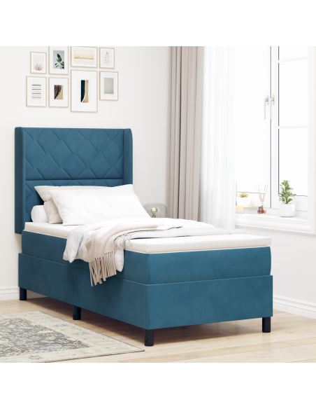 Letto a Molle Insacchettate con Materasso & LED Blu Scuro 100x200 cm Velluto