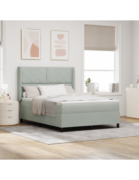 Letto a Box Spring  con Materasso e Luce LED Grigio Chiaro 140x190 cm Velluto