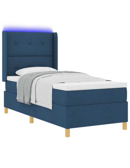 Letto Box Spring  con Materasso e LED Blu 90x200 cm in Tessuto