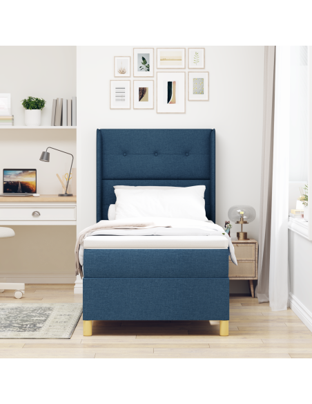 letto Box Spring  con materasso e LED blu 100x200 cm tessuto