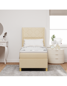 Letto a molle con materasso Crema 140 x 200 cm Tessuto