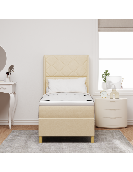 Letto Box Spring con Materasso e LED Crema 80x200 cm Tessuto