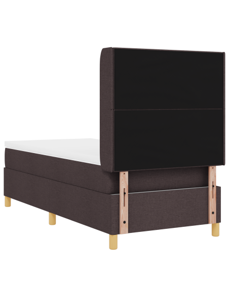 Letto box spring con materasso e LED marrone scuro 100x200 cm tessuto