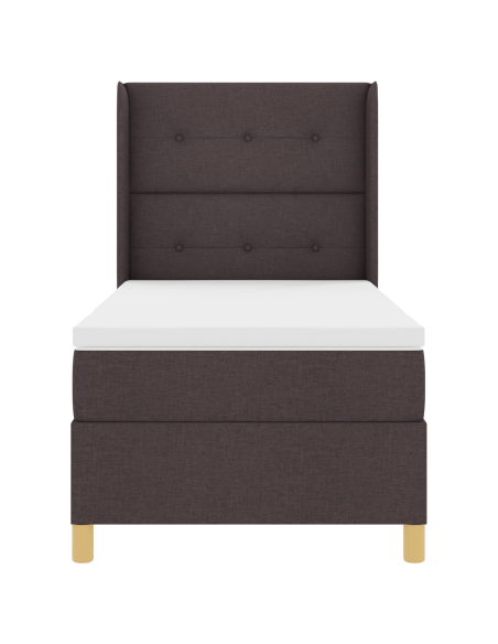 Letto box spring con materasso e LED marrone scuro 100x200 cm tessuto