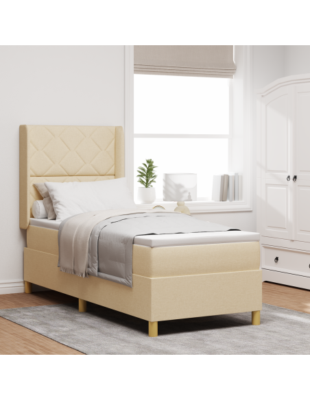 Letto Box Spring con Materasso e LED Crema 80x200 cm Tessuto