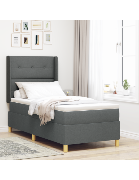 Letto Box Spring con Materasso e LED Grigio Scuro 80x200 cm Tessuto