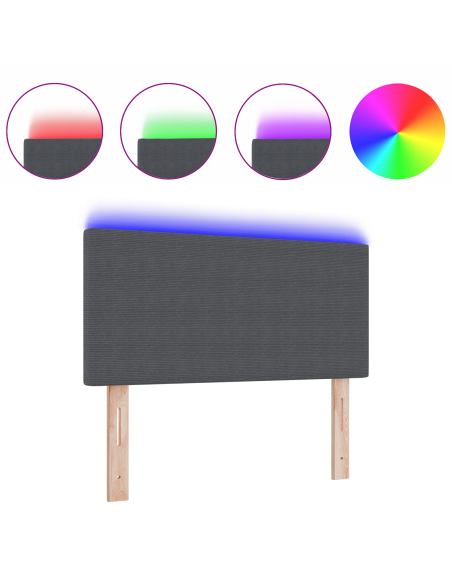 Testiera LED  Design Semplice Grigia Scura 90 cm in Tessuto Vellutato