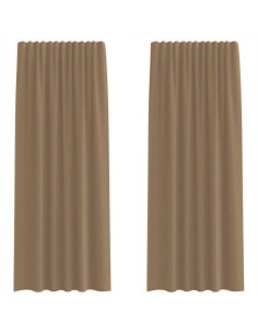 Tende in Voile con Tasche per Aste 2 pz Marrone Chiaro 2