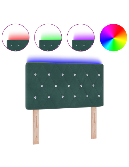 Testata Letto LED Trapuntata con Bottoni in Cristallo Verde Scuro 80 cm Velluto