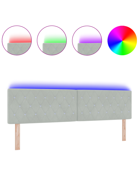 Testiera LED  con Bottone di Cristallo Velluto Grigio Chiaro 90 cm