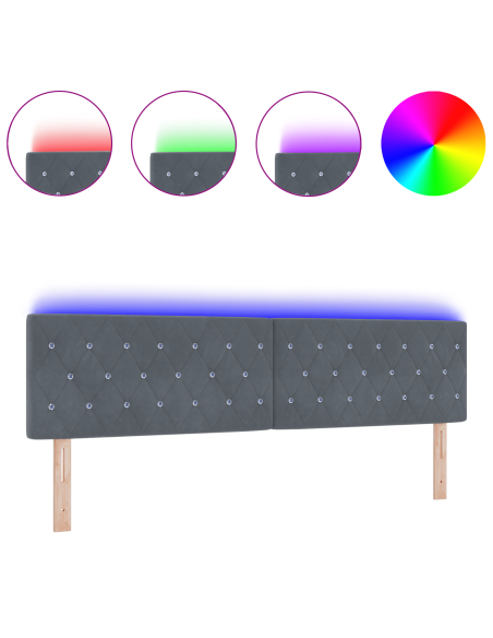 Testiera LED con bottoni di cristallo trapuntati grigia scura 90 cm in velluto