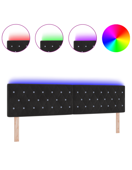 Testata LED con Bottoni in Cristallo Trapuntata Nera 90 cm Velluto