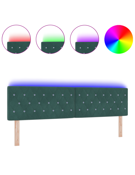 Testiera LED con Bottoni di Cristallo Rivestita in Velluto Verde Scuro 90 cm