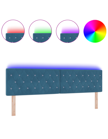 Testata LED con Pulsante di Cristallo Trapuntato Blu Scuro 90 cm Velluto