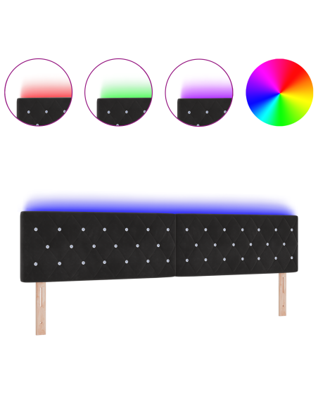 Testiera LED con strisce LED con testiera Nero 200 cm Velluto