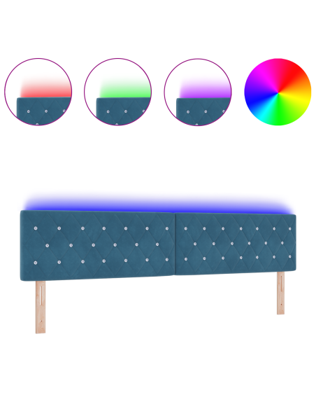 Testiera LED con Bottoni a Cristallo Imbottita Blu Scuro 100 cm Velluto