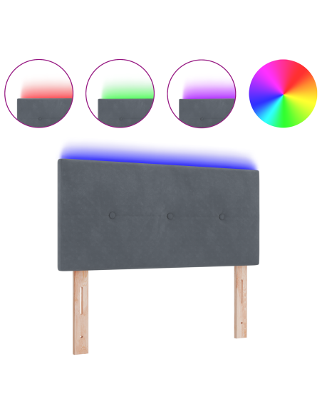 Testata LED  in velluto grigio scuro 80 cm con bottoni