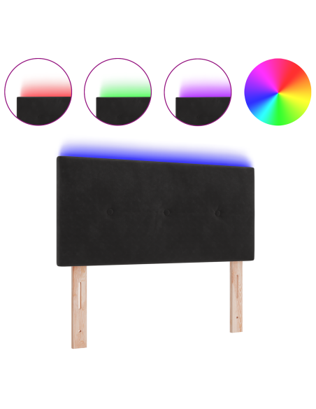 Testiera LED  in velluto nera 80 cm con bottoni