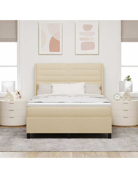 Letto Box Spring con Materasso e LED Crema 140x190 cm Tessuto