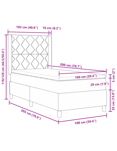 Letto a molle con materasso Grigio chiaro 100 x 200 cm Tessuto