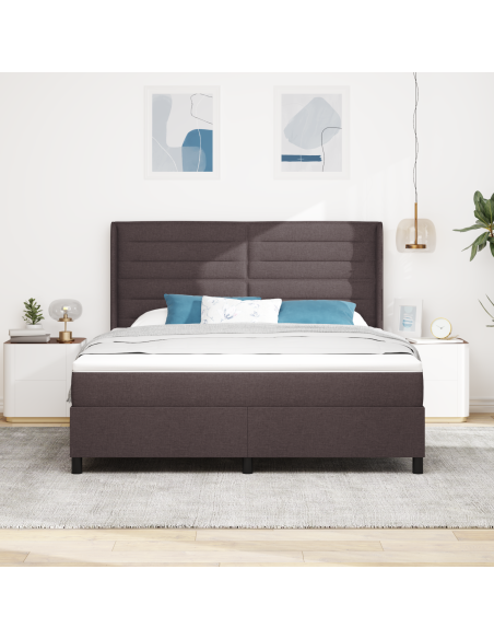 Letto con Rete a Molle e Materasso & LED Marrone Scuro 180x200 cm Tessuto