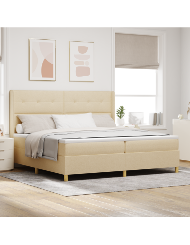 Letto a molle con materasso Crema 200 x 200 cm Tessuto