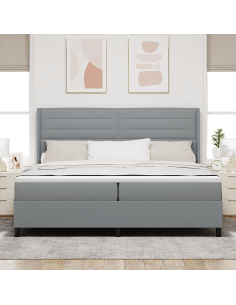 Letto a Sorgente LED Grigio chiaro 200 x 200 cm Tessuto