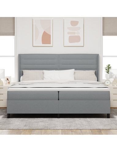 Letto a Sorgente LED Grigio chiaro 200 x 200 cm Tessuto