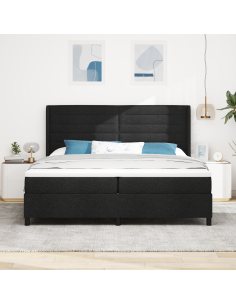 Letto a Sorgente LED con materasso Nero 200 x 200 cm Tessuto