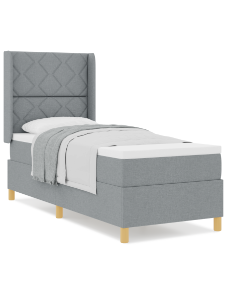 Letto Box Spring con Materasso - Grigio chiaro, 80x200 cm, Tessuto