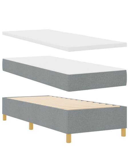 Letto Box Spring con Materasso - Grigio chiaro, 80x200 cm, Tessuto