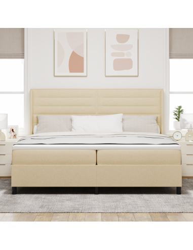 Letto a Sorgente LED con materasso Crema 200 x 200 cm Tessuto
