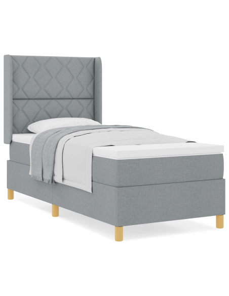 Letto Box Spring con Materasso Grigio Chiaro 90x200 cm in Tessuto