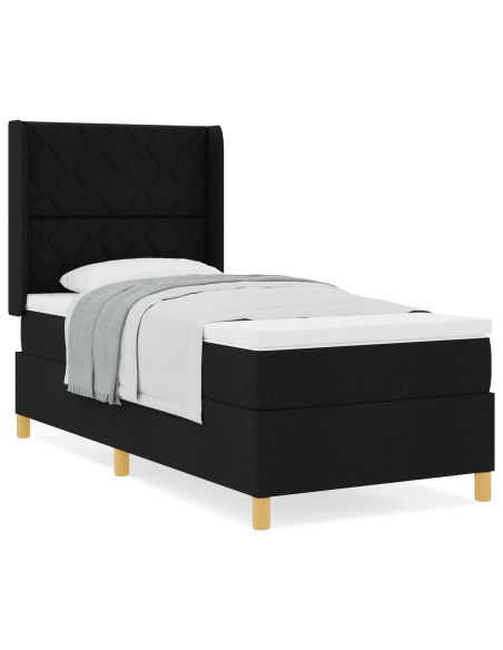 Letto Box Spring con Materasso Nero 90x200 cm Tessuto