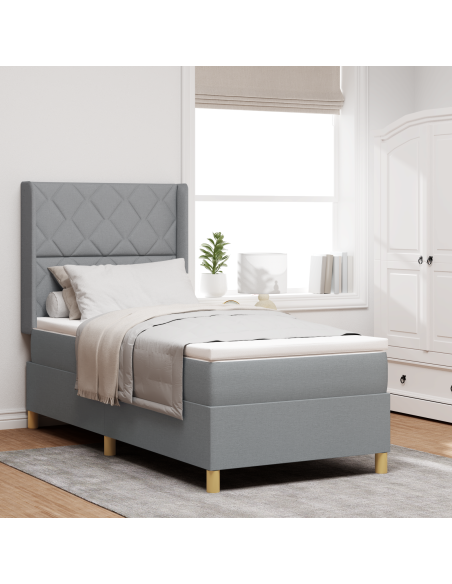 Letto a molle con materasso Grigio chiaro 100 x 200 cm Tessuto