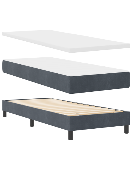 Letto Box Spring con Materasso Grigio Scuro 80x200 cm in Velluto