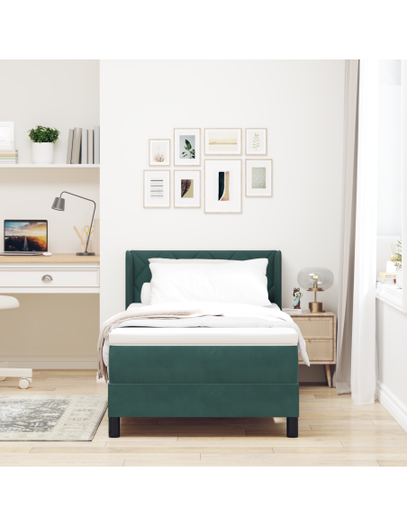 Letto con Rete a Molle e Materasso Verde Scuro 100x200 cm Velluto